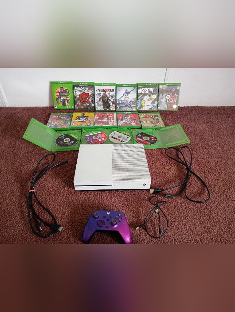 One S White Console Bundle with Purple Controller and Games